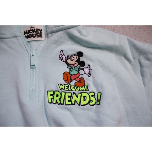 Disney Women's Mickey Mouse Welcome Friends Cropped Pullover 1/4 Zip Blue M - Picture 2 of 6